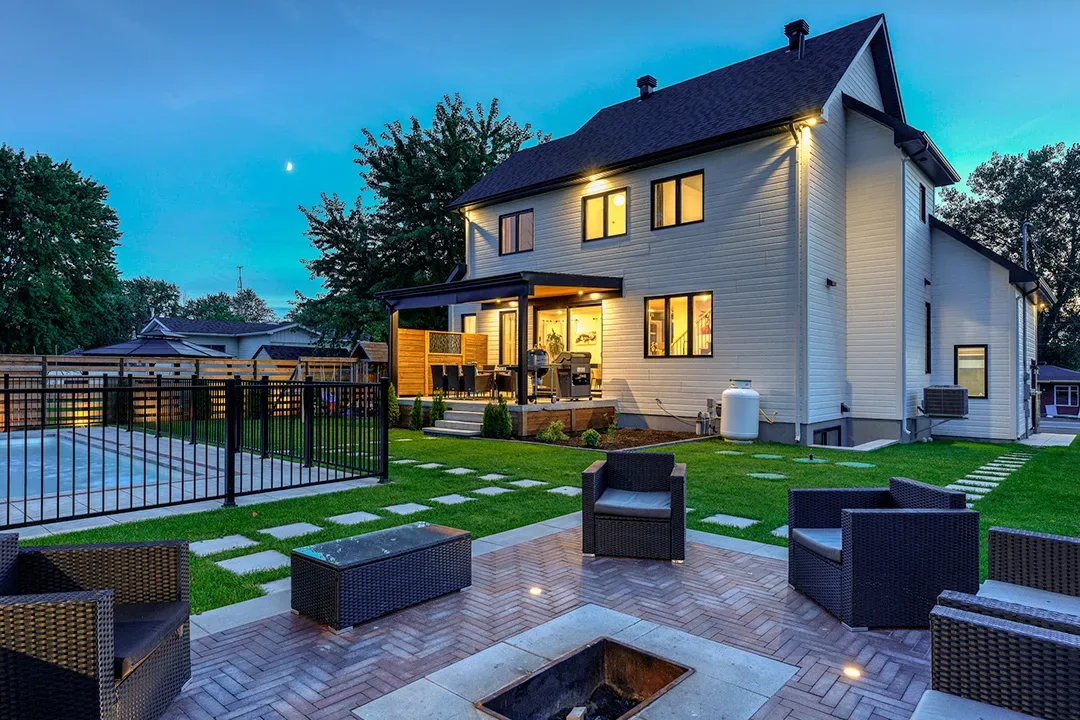 Backyard of a luxury property in the evening