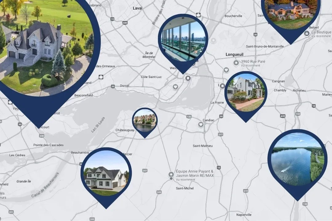 Map of properties evaluated in the Montréal area